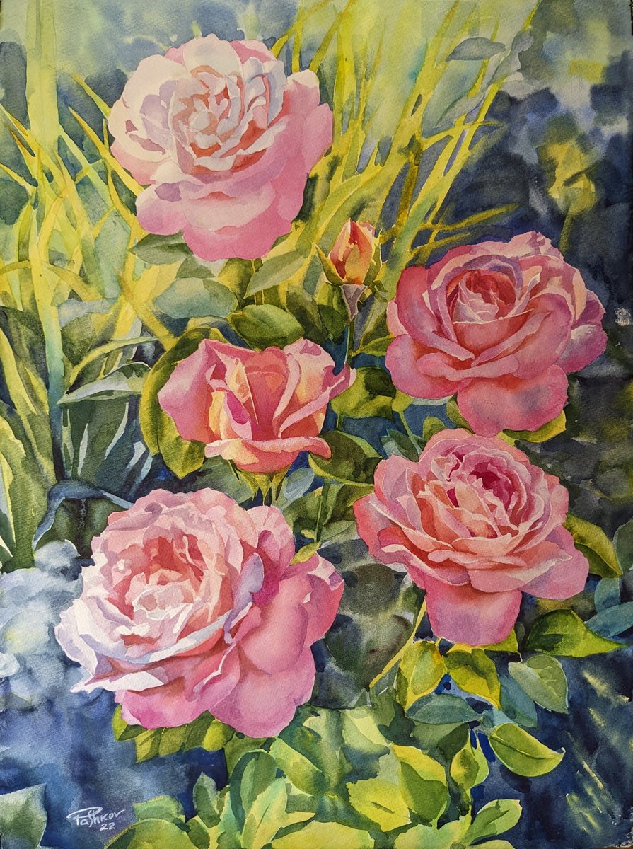 Pink roses by Yuryy Pashkov
