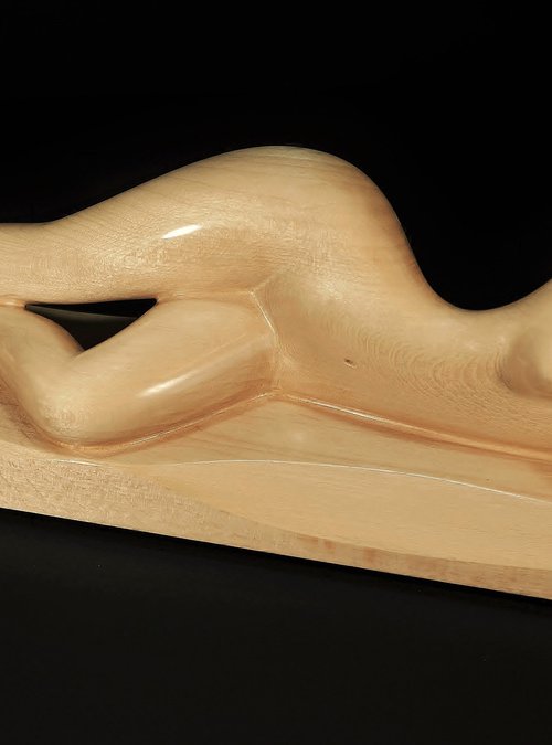 Nude Woman Wood Sculpture EXPECTATION by Jakob Wainshtein