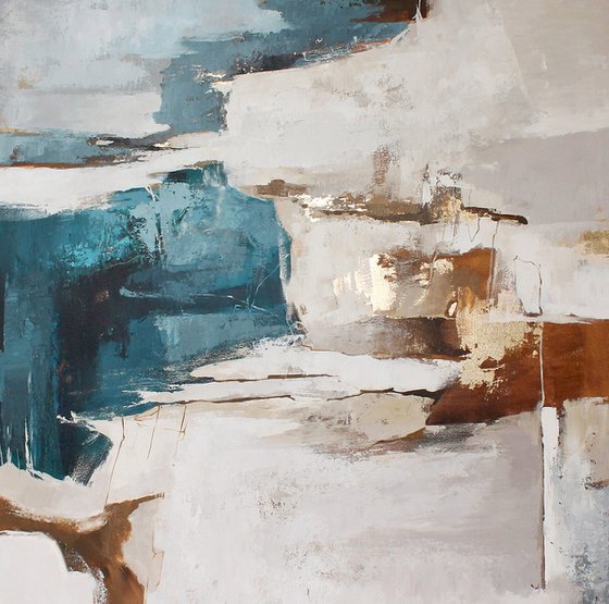 "Sobriety 3" Blue gold brown abstract art