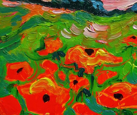Poppies in a Red Field