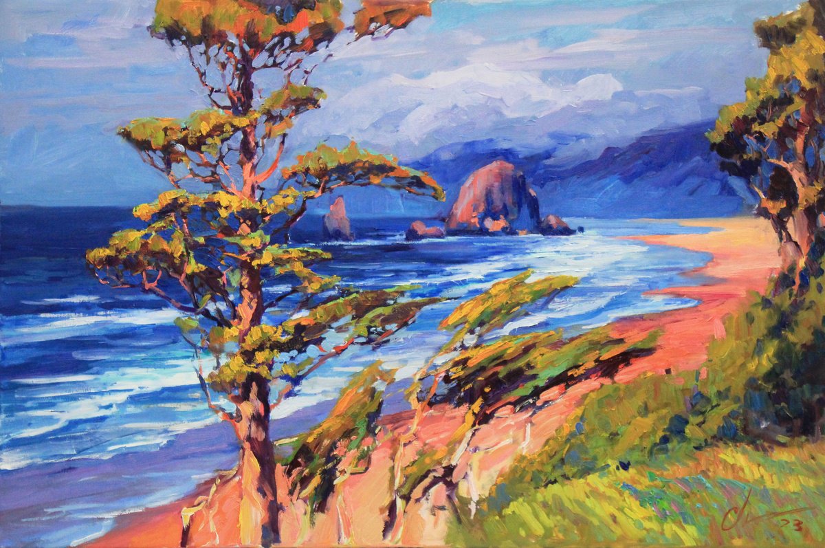 Impressionistic Landscape Oil Painting By Serhii Cherniakovskyi, 35 X 24", Sea Coast Of Australia, Original Artwork