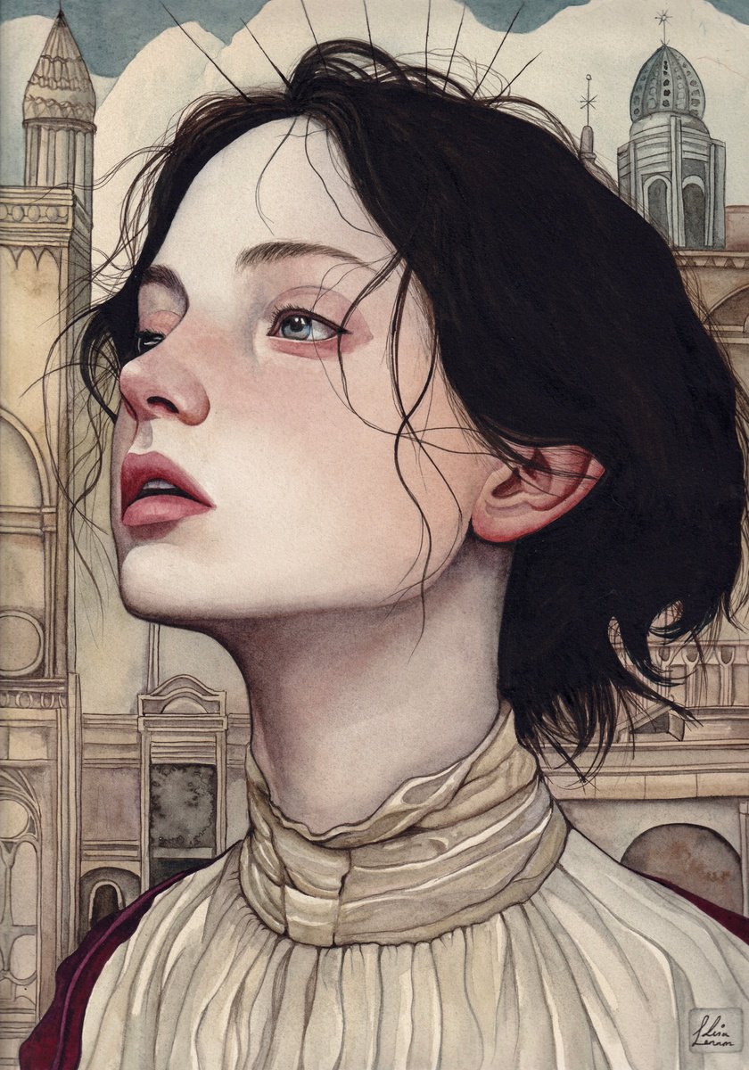 Surrealistic Portrait Watercolour By Lisa Lennon, 9 X 13", Look To The West, Original Artwork