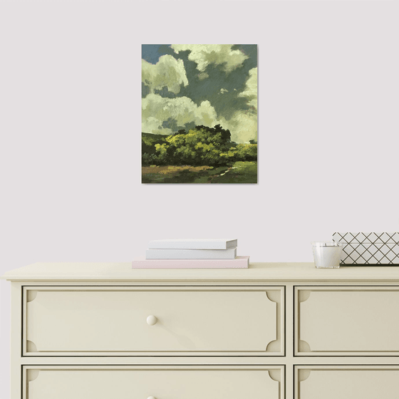 Original Oil Painting Wall Art Artwork Signed Hand Made Jixiang Dong Canvas 25cm × 30cm Park Woods small building Impressionism