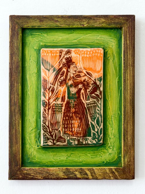 Ceramic panel "Women" 20 x 26 x 2 cm by Yuliia Dunaieva