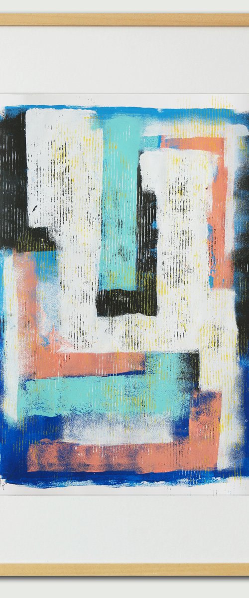 Yellow in Blue -  Art on paper - 20M (A2-42cmx59,4cm) by Ronald Hunter