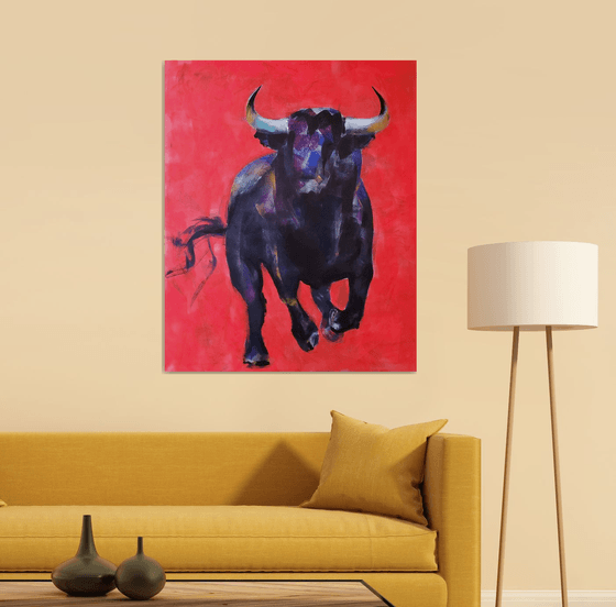 Red background bull