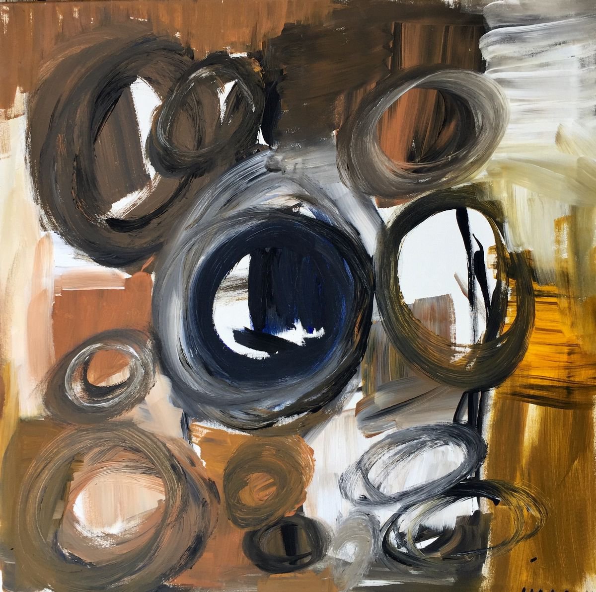 Organic Abstract Acrylic Painting By Christel Haag, 31 X 31, Da Gehts Lang, Original Artwork