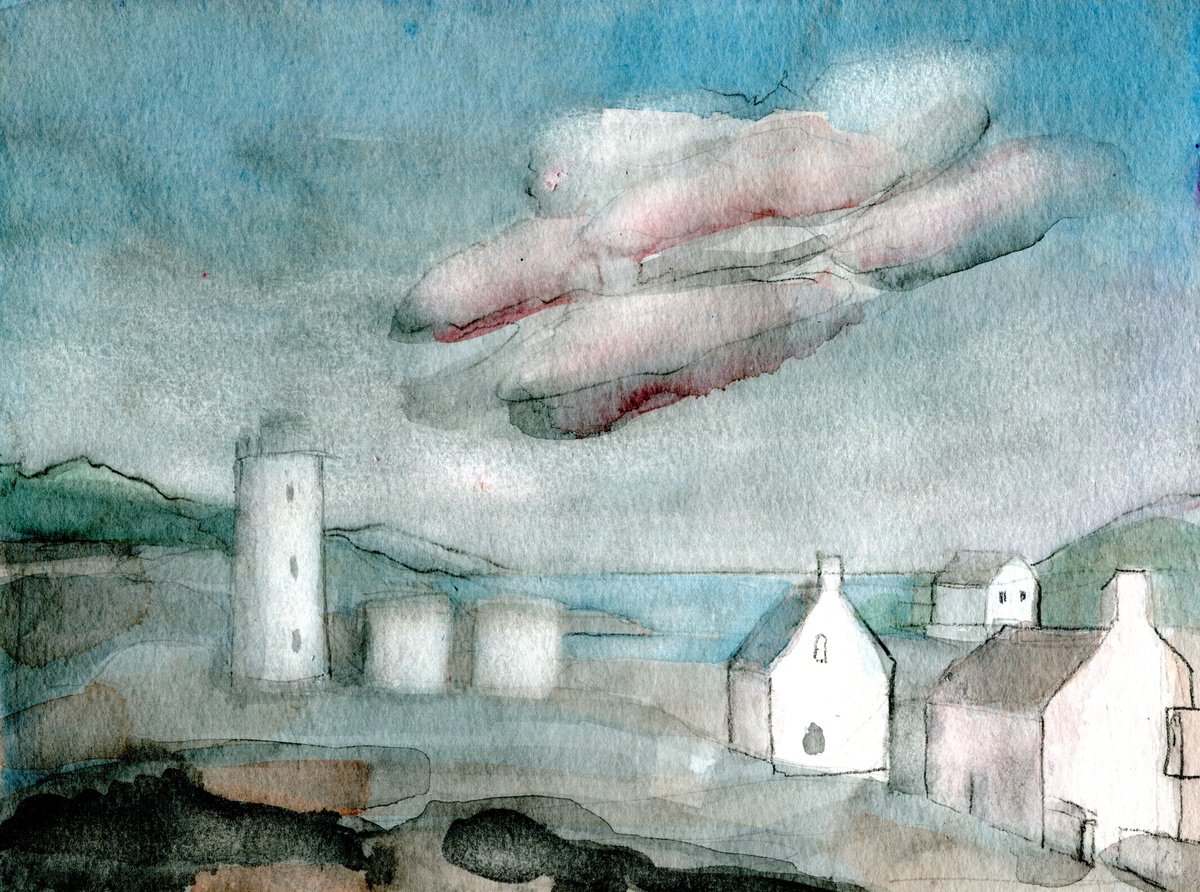 Impressionistic Landscape Watercolour By Elizabeth Anne Fox, 11 X 8, Lighthouse Harbour 1, Original Artwork