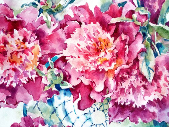 Original watercolor "Peonies"