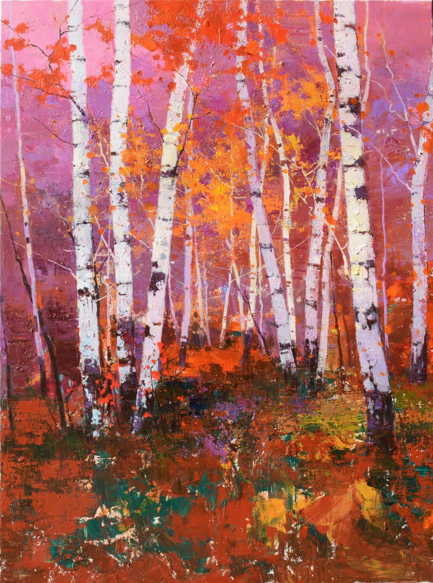 Birch trees forrest 084 Acrylic painting: jianzhe chon