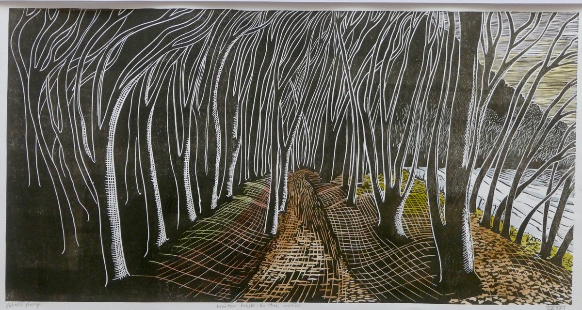 Illustrative Linocut , Winter Walk By Keith Alexander, 31 X 16, Artwork For Sale On Artfinder