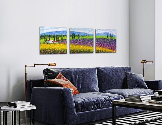 Large landscape painting Panoramic landscape Mountain abstract painting Wheat Fields