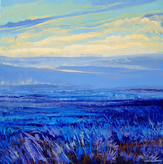 Blue Field at Sunrise 90x90cm