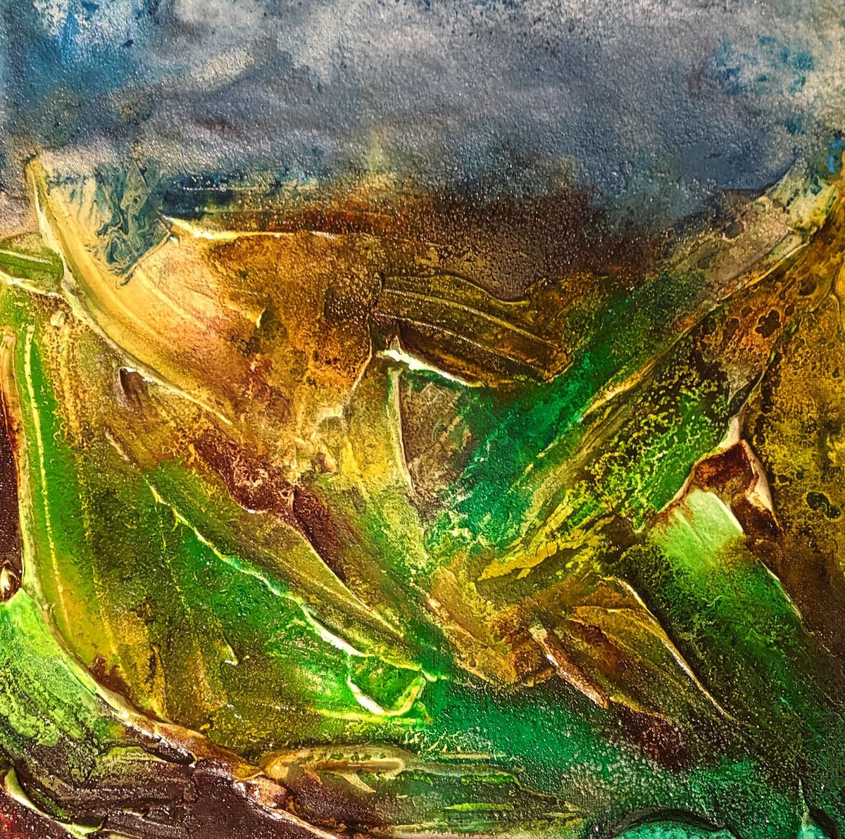 Abstract Landscape Painting By Shelli Finch, 12 X 12", Big Land/Small Sky, Original Artwork