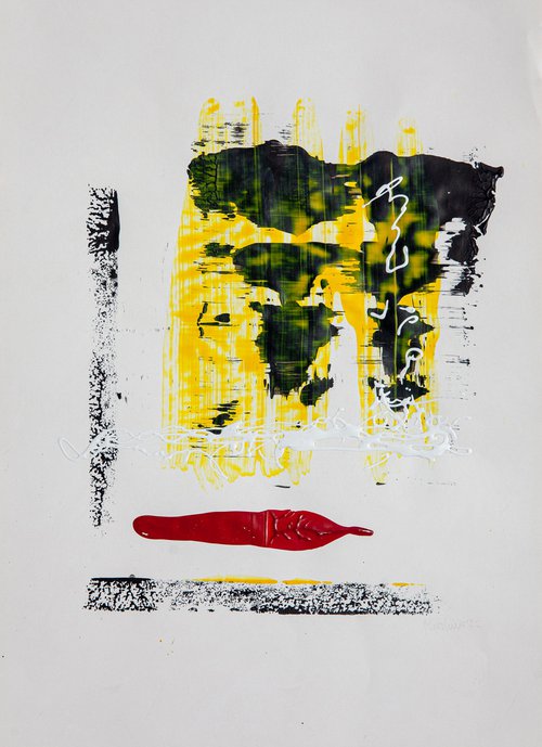 Composition of yellow and black with the addition of red by Evgenia Muzheva