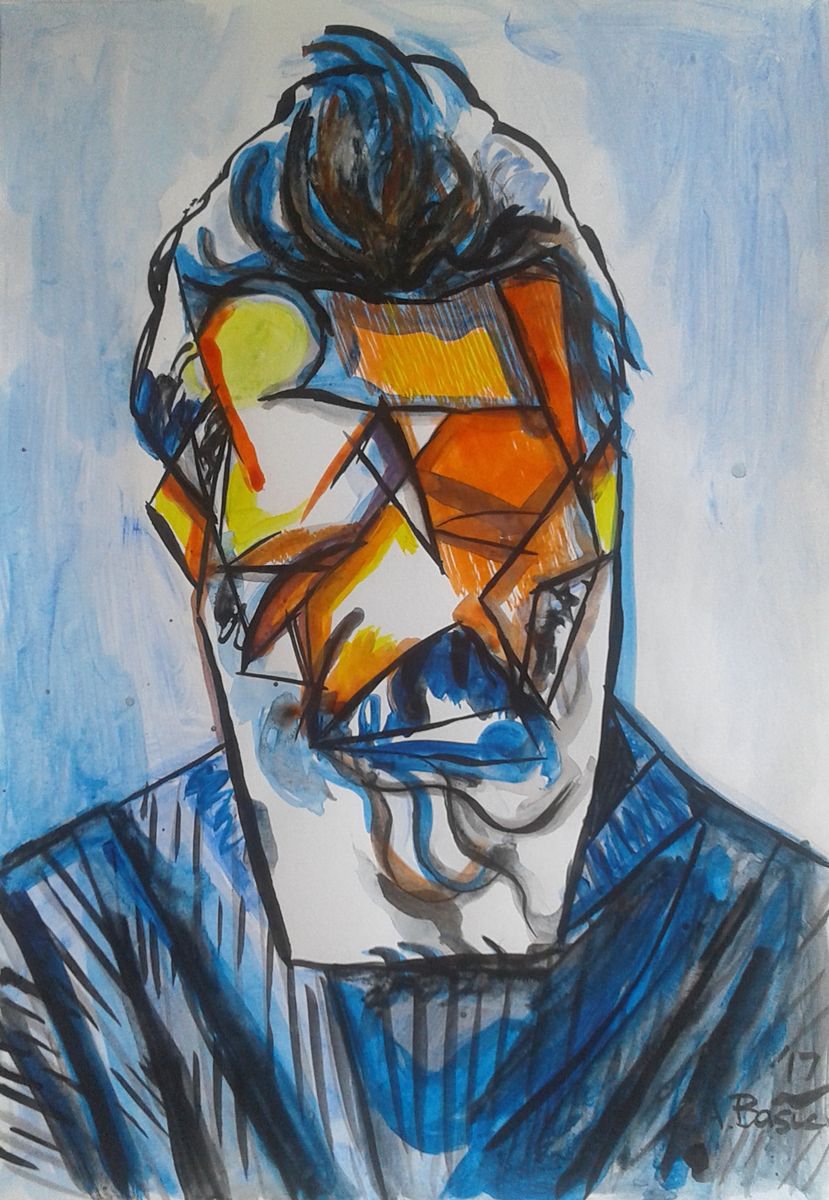 Geometric Portrait Painting By Aleksandar Basic, 12 X 17, Constantin Brancusi, Original Artwork