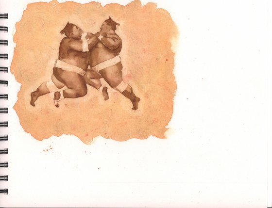 Sumo Wrestlers Painting - Original Watercolour Painting
