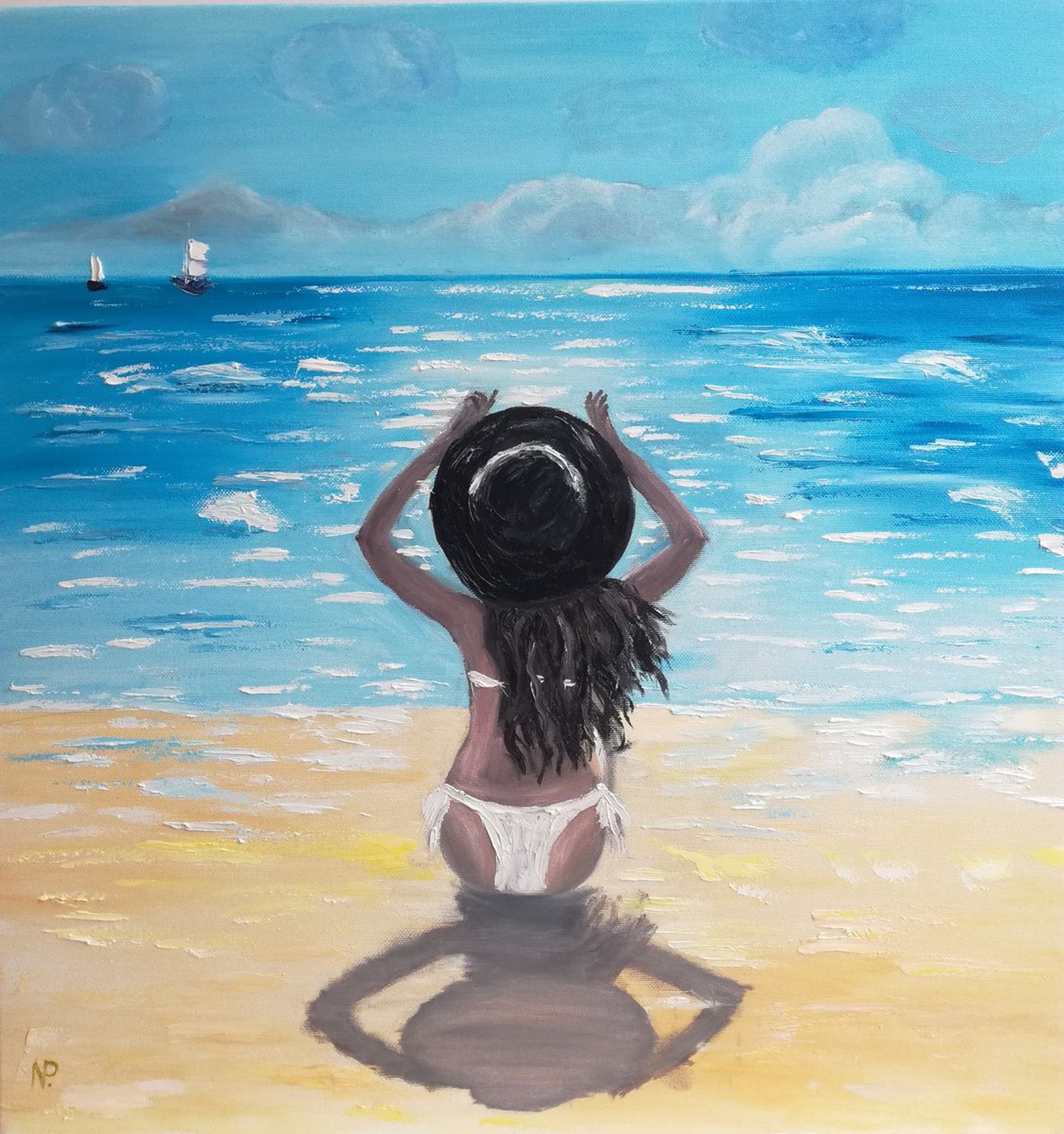 Девушка на пляже рисунок