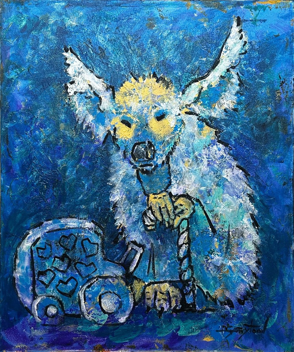 Impressionistic Animal Acrylic Painting By Gabriella Delamater, 20 X 24, 24X20 Babysitter, Original Artwork