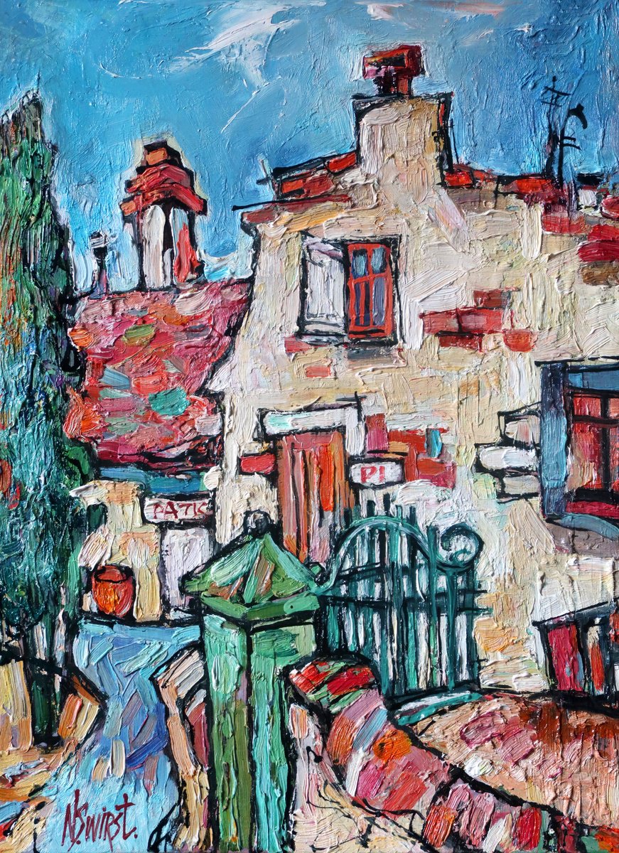 Impressionistic Cityscapes Oil Painting By Nikifor Swiristuhin, 12 X 16", Tourainne. France., Original Artwork