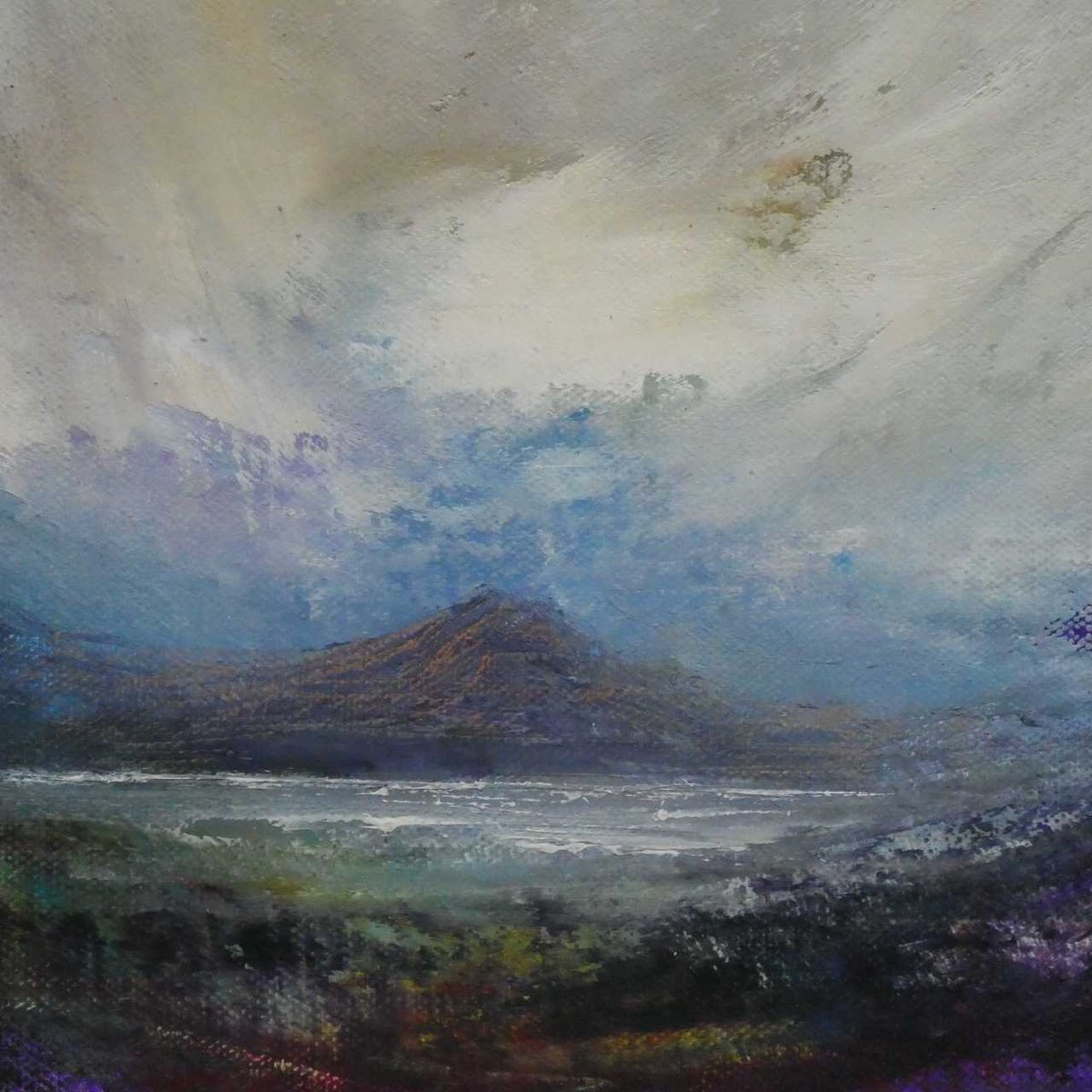 Expressive Landscape Acrylic Painting By Oconnart, 10 X 10", Stormy Loch, Scotland, Original Artwork