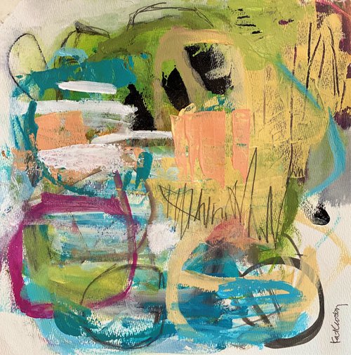 Count the Headlights - colorful playful bold abstract expressionism by Kat Crosby