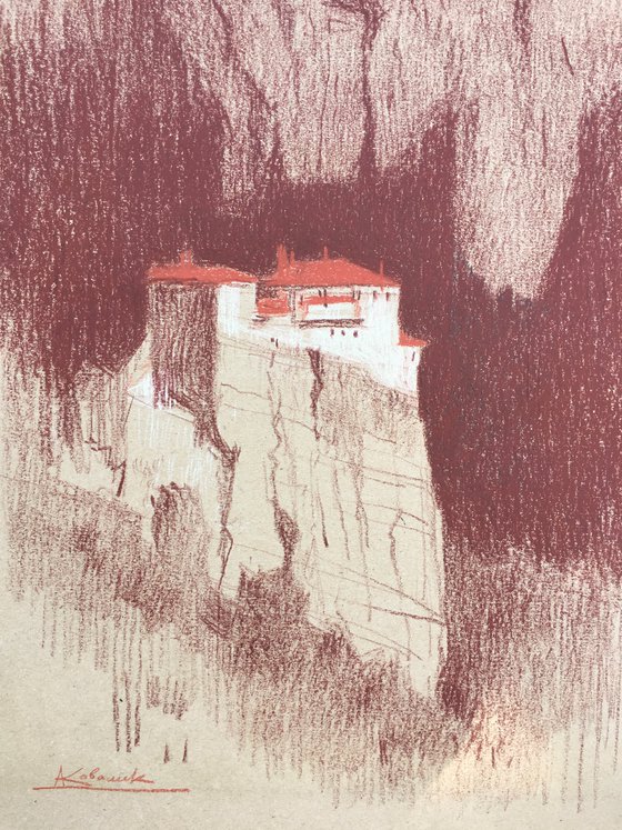 Original graphics painting “Meteora. Greece”