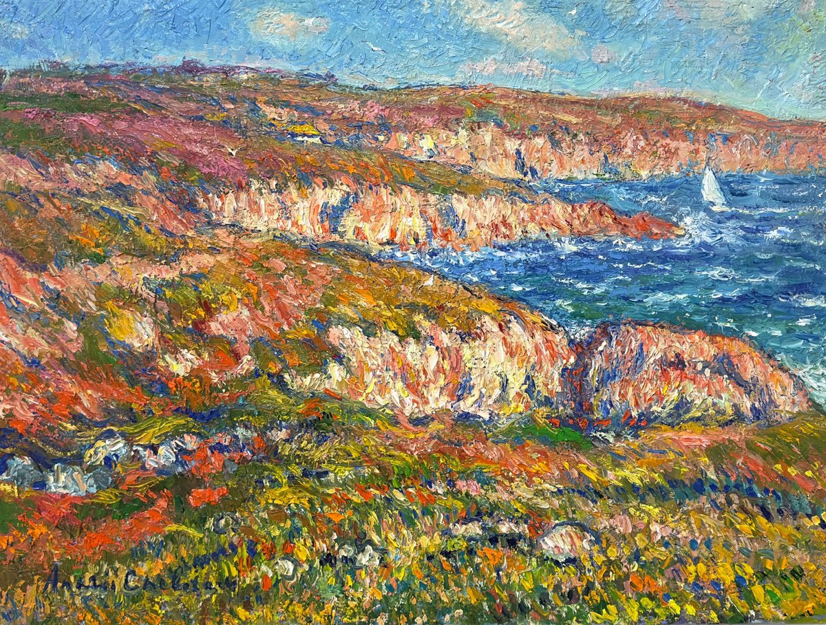 Impressionistic Landscape Oil Painting By Andrii Chebotaru, 31 X 24, Coast Of Lights, Original Artwork
