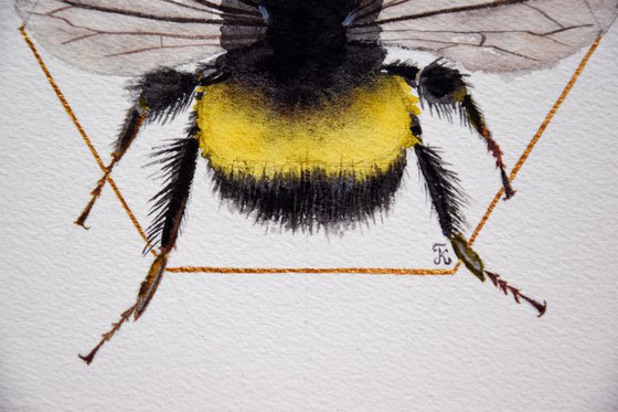 Bee Painting, Bumblebee Wall Art, Bee Original Watercolor Painting, Square Art