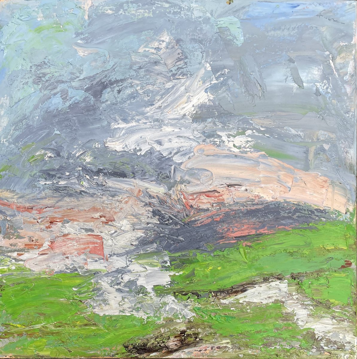 Expressive Landscape Oil Painting By Sherry Edmondson, 22 X 22", Green Green Grass, Original Artwork