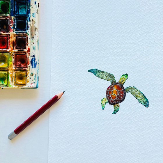 Tiny Turtle Framed Original