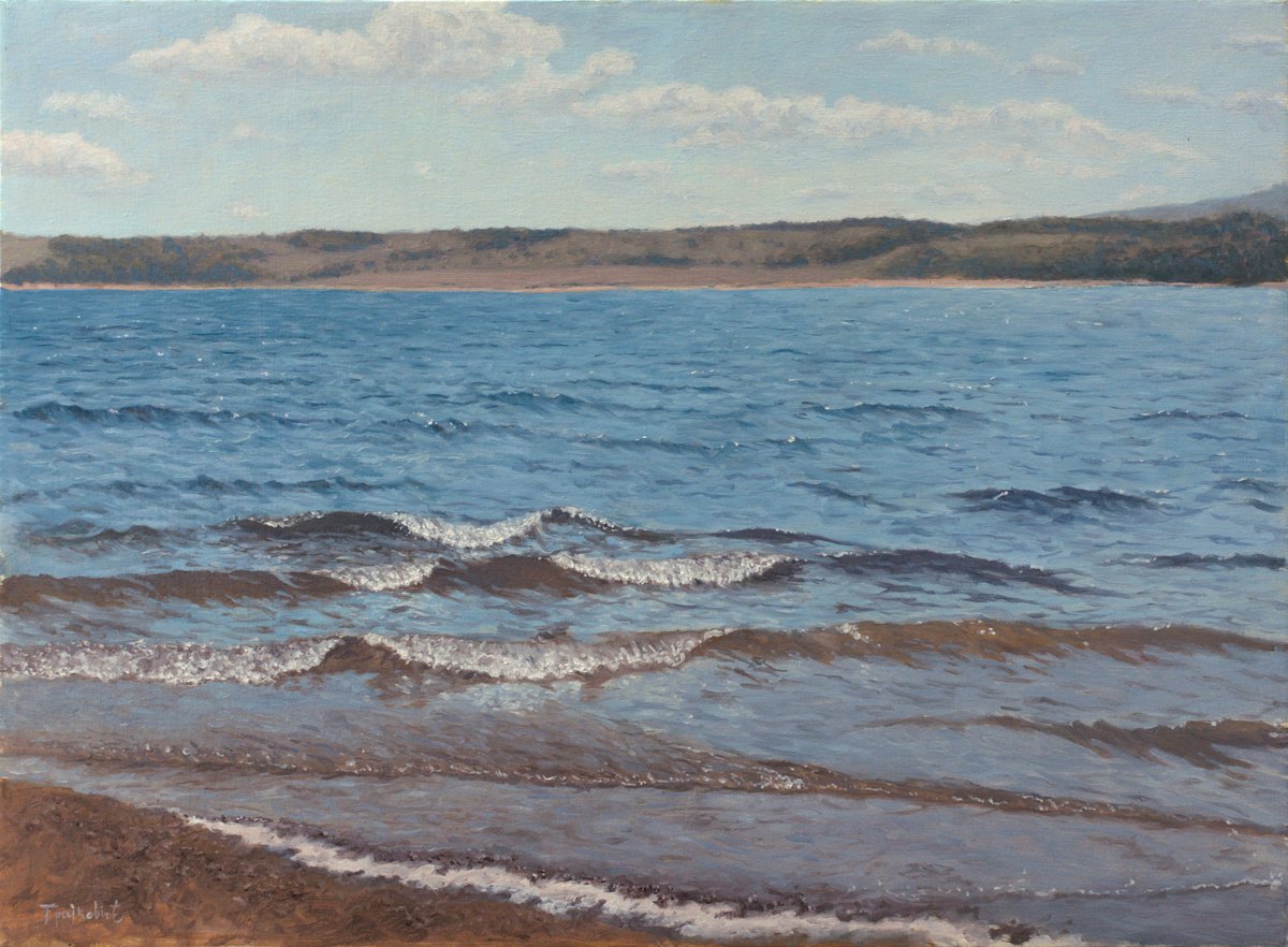 Impressionistic Landscape Oil Painting By Dejan Trajkovic, 34 X 26, Waves, Original Artwork