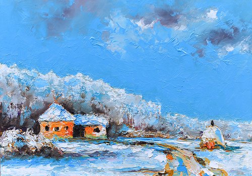Small oil painting. Winter scene. by Marinko Šaric