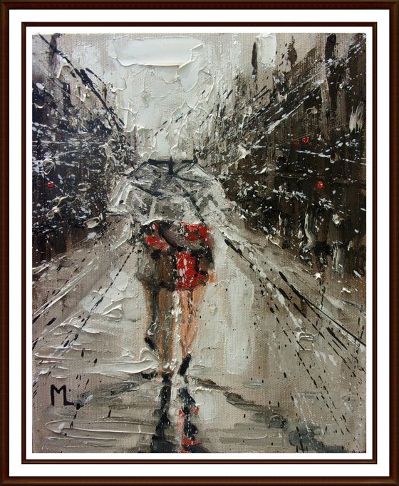 " OUR CITY " original painting CITY palette knife VALENTINE'S DAY