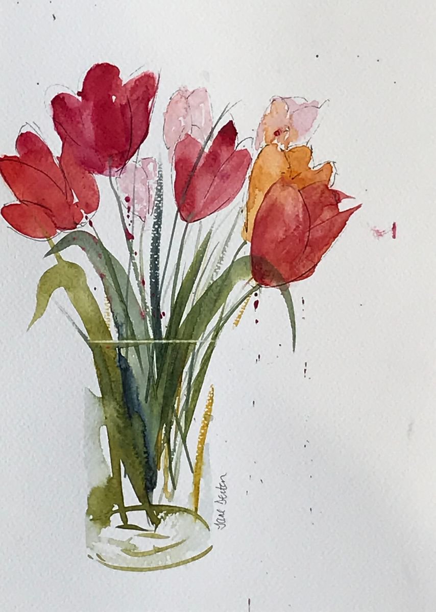 Vase of tulips by JANE DENTON