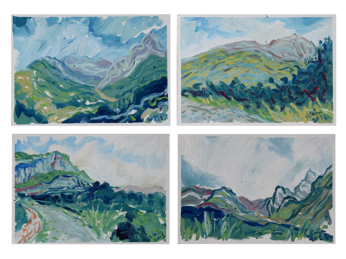 Set of 4 landscape paintings - Views of La Drova, Valencia by Kirsty Wain
