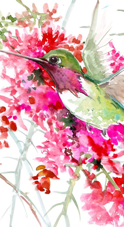 Hummingbird and flowers by Suren Nersisyan