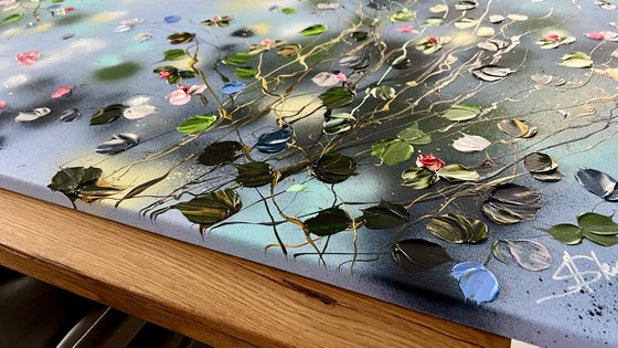 "Floral Minuet in Pastel Blue"