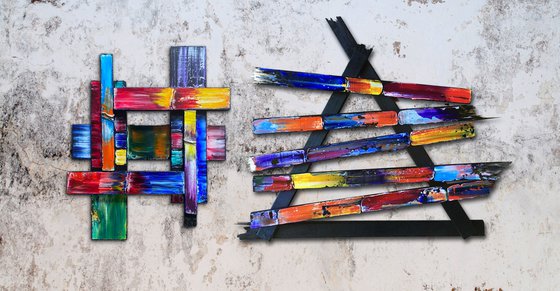 "Let Your Guard Down" - Save As A Series - Original PMS Mixed Media Sculptural Paintings On Reclaimed Wood - 54 x 28 inches