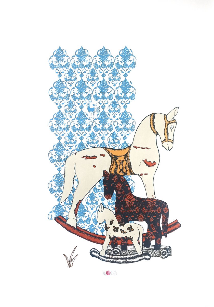 Illustrative Screenprint , Good Old Days; Blue By Mine Okur, 28 X 39, Artwork For Sale On Artfinder
