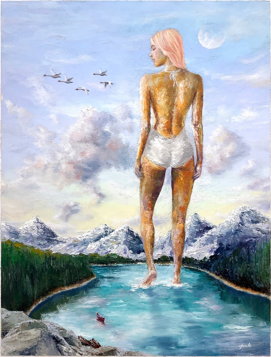 Surrealistic Landscape Oil Painting By Joule Kim, 12 X 16", Freyja, Original Artwork