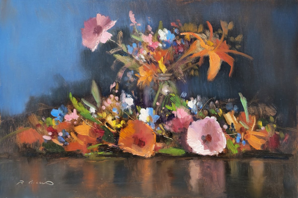 Impressionistic Botanical Oil Painting By Pascal Giroud, 12 X 8", Lily And Co, Original Artwork