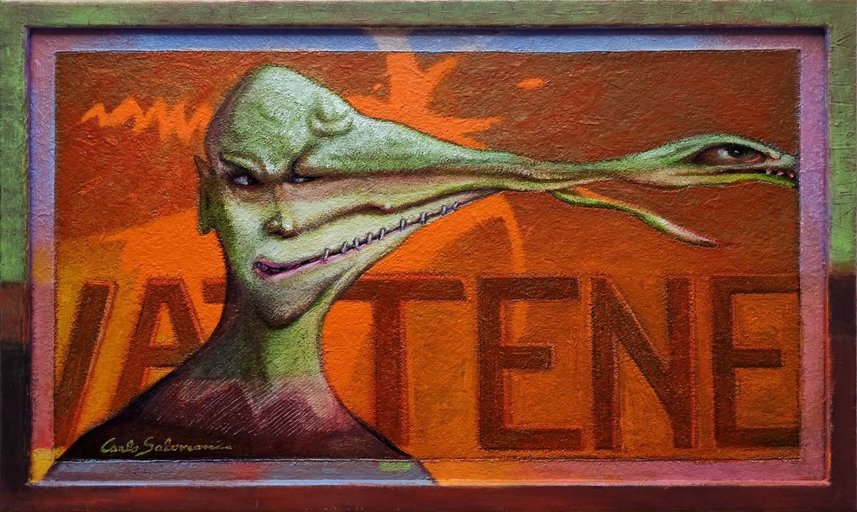 Surrealistic Portrait Painting By Carlo Salomoni, 21 X 13, Vattene, Original Artwork