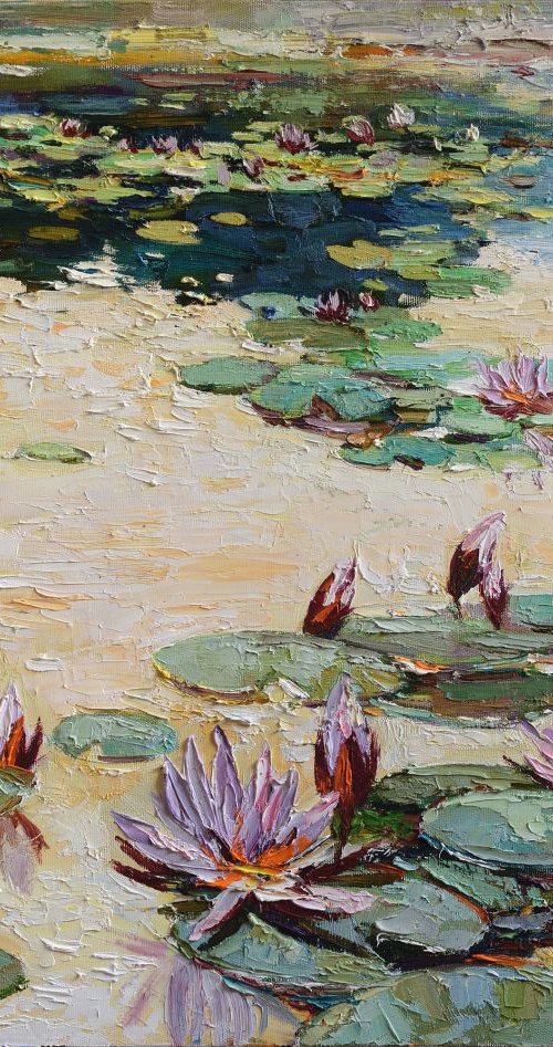 Water lilies Original Oil painting Free Shipping 95x75 cm by Anastasiia Valiulina