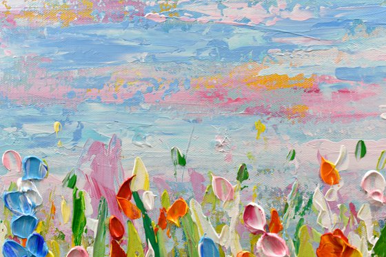 Meadow Joy - Abstract Floral Field Painting, Palette Knife Art