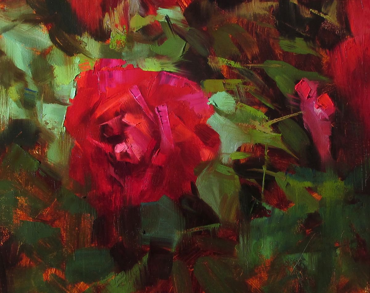 ’Red Rose’ - Plein Air, Original Oil Painting, One of a kind by Alex Kelly