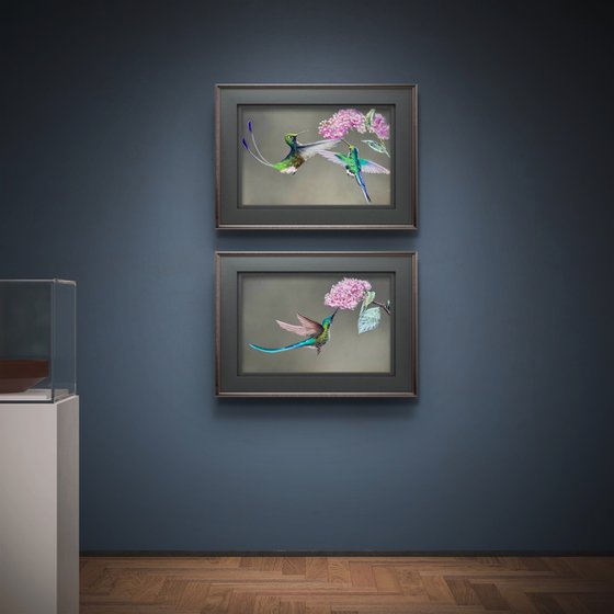Colibri Flowers Diptych Pastel