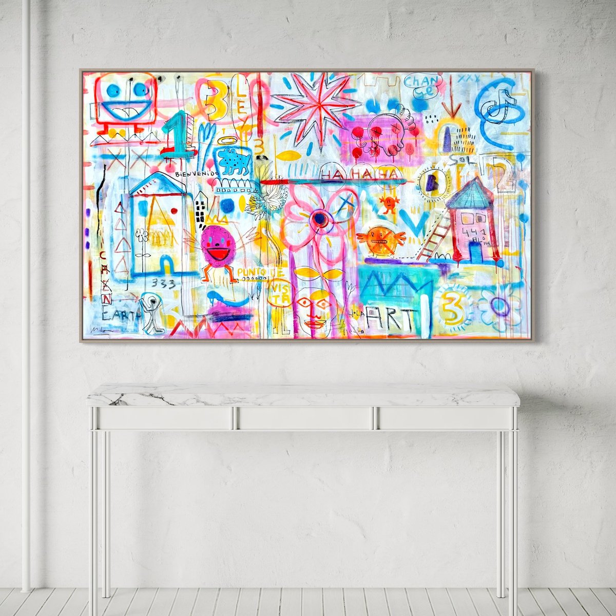 Urban And Pop Portrait Acrylic Painting By Mercedes Lagunas, 61 X 35", Di?as De Sol, Original Artwork