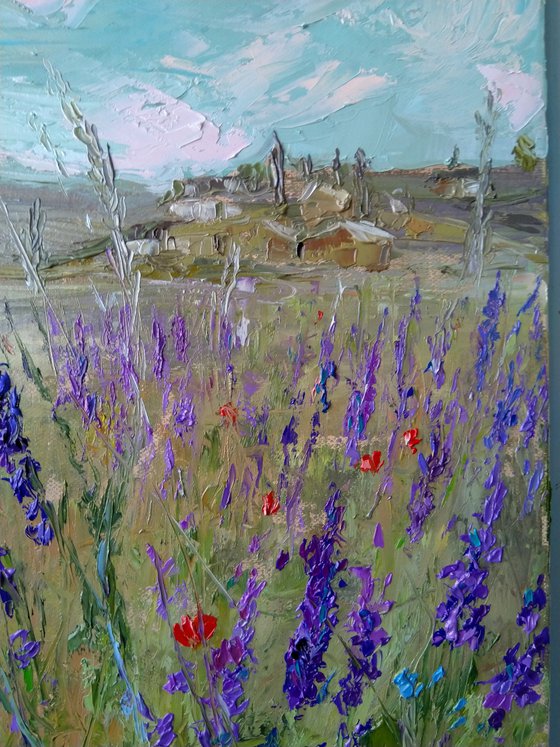 In the field of lavender (30x50cm, oil painting, impressionistic)