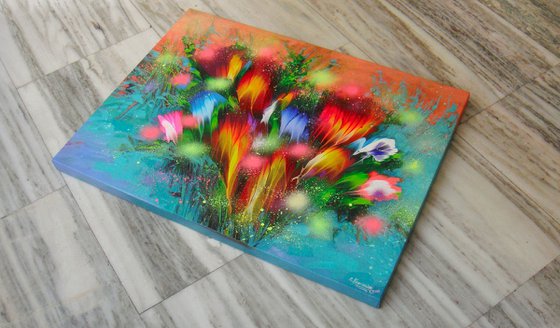 "Emerald Bouquet of Happiness" Abstract Painting 60 x 80cm